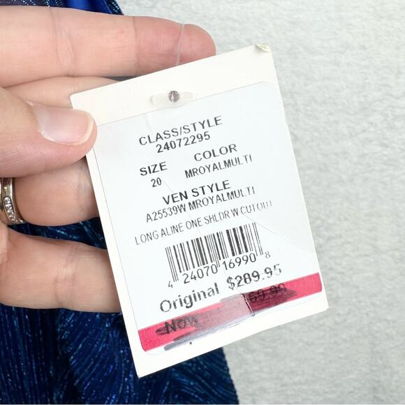 NWT Betsy & Adam One Shoulder Metallic A-Line Dress with Cutout A25539 Blue - 20 - Picture 13 of 16